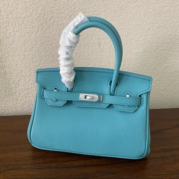 Turquoise Mini 20 Pebble Leather Lock Key Belted Satchel Bag Crossbody S14/B1 - Picture 13 of 13